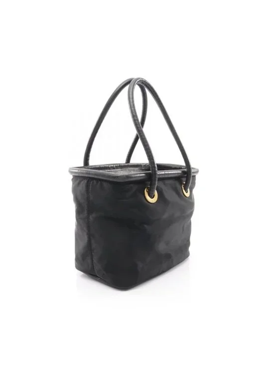 Celine Handbag Circle Logo Black Nylon Leather - Picture 2 of 9